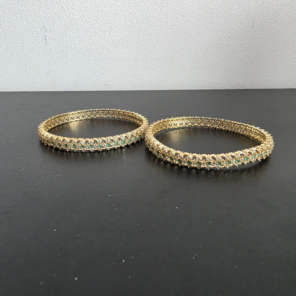 Watch Gold / Genuine Emerald & Diamond Simulant Bangle Bracelet Set